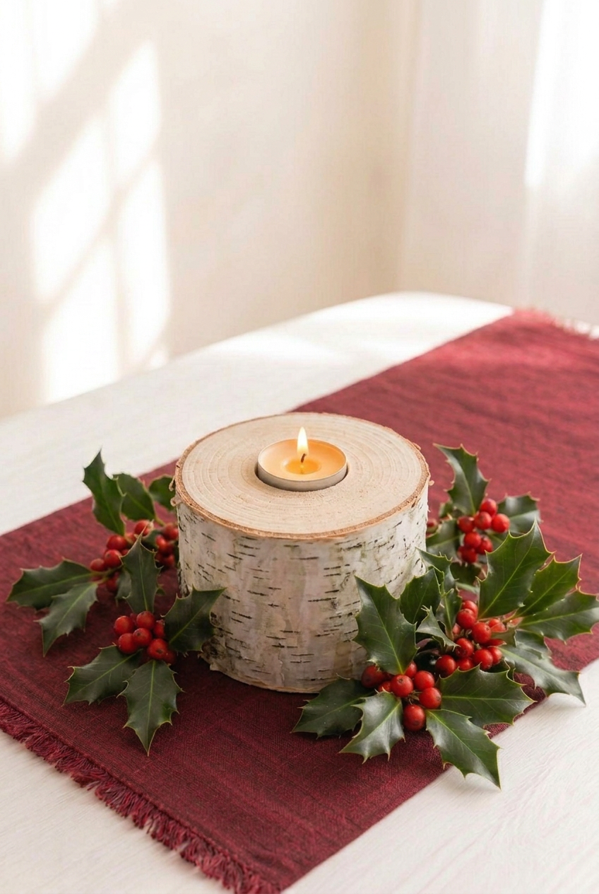 Rustic Hazel or Silver Birch Log Tealight Holder – 4 candle or 1 candle Table Centrepiece